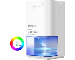 NETTLIFE Luchtontvochtiger - 1400ML per dag - Stille Ontvochtiger(38dB) - Kamerontvochtiger met Timer & Sfeerverlichting - Nachtmodus - 7 kleuren LED - UV-reiniging - voor Appartement | Slaapkamer | Woonkamer - wit