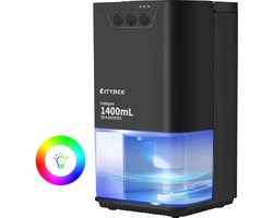 NETTLIFE Luchtontvochtiger - 1400ML per dag - Stille Ontvochtiger(38dB) - Kamerontvochtiger met Timer & Sfeerverlichting - Nachtmodus - 7 kleuren LED - UV-reiniging - voor Appartement | Slaapkamer | Woonkamer - Zwart