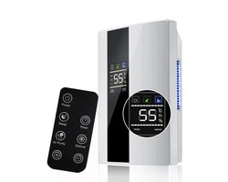 Novendo Goods – 2-in-1 Luchtontvochtiger & luchtreiniger met afstandsbediening – Vochtabsorber voor slaapkamer, kelder & huishouden – Timer & externe waterafvoer