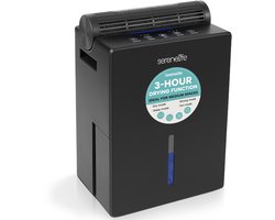 SereneLife Luchtontvochtiger – Stille ontvochtiger met uitneembaar waterreservoir – Met timer, slaapmodus en slimme vochtigheidsregeling – Zwart