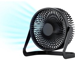 USB-aangedreven miniventilator - Stille bureauventilator - 2 snelheden met sterke wind - 360° rotatie - Geschikt voor kantoor en studeerkamer - Zwart