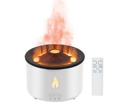 Vlammende aroma diffuser, luchtbevochtiger, vulkaanontwerp, 300 ml, met timer/lichtverandering/nachtlampje en afstandsbediening - wit/gebarsten