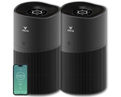 2 X Vibrix PureFlow70 Pro Luchtreiniger - 468m3/u - Air Purifier met Ionisator - Hepa H14 Filter + Koolstof Filter - Luchtfilter tegen stof, hooikoorts, allergie en huisstofmijt - Slaapstand en luchtkwaliteit indicator