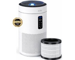 Blanc Square Luchtreiniger Pro - Air Purifier 5-laags met UV-Desinfectie – HEPA 13 + Koolstoffilter – 400m³/h 90m² – Werkt tegen allergieën, pollen, geurtjes - Automatische modus met Luchtkwaliteit-indicator - Clean Air diffuser