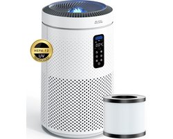 Blanc Square Luchtreiniger Pro - Air Purifier 5-laags met UV-Sterilisatie – HEPA 13 + Koolstoffilter – 400m³/h 90m² – Werkt tegen allergieën, pollen, geurtjes - 4+ Automatische modussen met Luchtkwaliteit-indicator - Clean Air diffuser