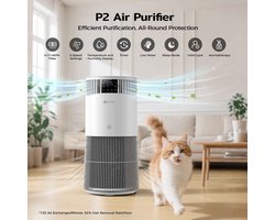De Warenloods - Luchtreiniger met H13 HEPA filter - Air purifier - 843 m3/u - Tegen huisdierallergie - Smart LED display - Geurneutralisatie - Met Aromaverspreider - Diffuser - 9 instelbare modi - Wit