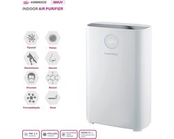 Laserliner AirBreeze 360UV - UV Luchtreiniger 360m³/h - HEPA13 - Inactiveren virussen/ bacteriën - Fijnstof 99,997% - Bijzonder stil < 20 dB - Verduisterend display - Wit design