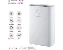 Laserliner AirBreeze 510UV - UV Luchtreiniger 510m³/h - HEPA 13 - Inactiveren virussen/ bacteriën - Fijnstof 99,997% - Bijzonder stil < 20 dB - Verduisterend display - Wit design