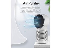 Luchtreiniger - carbon HEPA filter - ionisator - filtert en fijnstof, pollen, huisstofmijt, bacteriën, geuren, rook, huidschilfers - 40° draaibare uitlaat -  verplaatsbaar - stil