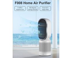 Luchtreiniger - carbon HEPA filter - ionisator - filtert fijnstof, pollen, huisstofmijt, bacteriën, geuren, rook, huidschilfers - 40° draaibare uitlaat -  verplaatsbaar - stil
