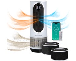 Luchtreiniger Hot & Cold 3-1 Combideal met Vervangbaar 2x HEPA 13 Filter met App & Afstandsbediening - Air Purifier - Air Cleaner - Koolstoffilter - 80 m3 - 1500 W- Wit - Tegen Hooikoorts, Huisstofmijt, Allergie - Silvergear