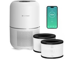 Luchtreiniger Pro met App Combideal 2x Vervangbare HEPA 13 Filter en UV-Lamp - Air Purifier - 165m3/u - Air Cleaner - 4 Standen - Koolstoffilter - Tegen Hooikoorts, Huisstofmijt, Allergie, Stof, Geur, Rook - Wit - Silvergear
