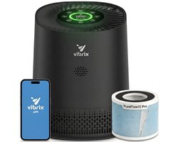 Vibrix PureFlow15 Pro Luchtreiniger / Air Purifier – HEPA H14 + koolstoffilter – 100 m³/u – Voor kamers tot 15 m² – Ionisator – App-bediening – Zeer stil met slaapstand – Luchtkwaliteitindicator