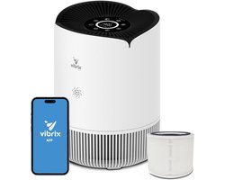 Vibrix PureFlow30 Luchtreiniger / Air Purifier – HEPA H13 + koolstoffilter inbegrepen – 180 m³/u, voor kamers tot ca. 30 m² – Ionisator – App-bediening – Zeer stil & slaapstand – Luchtkwaliteitindicator – Helpt bij stof, pollen & huisstofmijt