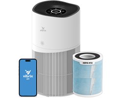 Vibrix PureFlow70 Luchtreiniger / Air Purifier – HEPA H13 + koolstoffilter – 468 m³/u – Voor kamers tot ca. 70 m² – Ionisator – App-bediening – Zeer stil met slaapstand – Luchtkwaliteitindicator