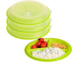 3-delige Magnetron Servies met Deksel: Magnetron Schaal met Deksel met 3 Compartimenten Opbergdoos Opslag Servies voor Verwarmen Magnetron Servies met Ventilatie