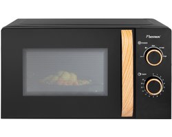 Bestron Magnetron 700W - AMN200BW - Met Tweedelig Bedieningspaneel - 5 Vermogensniveaus & 35 Min. timer - Traploos Regelbaar - 25.5 cm Draaiplateau - Zwart/Houtlook