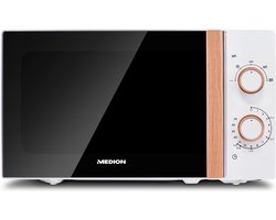 MEDION Magnetron (houtlook, 20 liter, 700 watt, spiegelende deur, 5 vermogensstanden, ontdooifunctie, timer, MD10596) wit