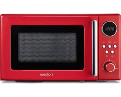 MEDION retro magnetron (20 liter, ca. 800 watt, 5 magnetronstanden, digitaal display, ontdooifunctie, compact) rood