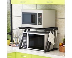 Mikrowave Houten Rek met Haken - Kookgerei en Opslagrek voor Keuken (57 x 38 x 38 cm)