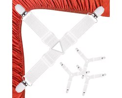 4-delige Set Bedbinder Hoekstraps – Verstelbare Lakenhouders met Metalen Clips – Witte Elastische Driehoekige Spanners – Voor Hoeslakens, Matrassen, Strijkplankhoezen en Bankhoezen Ask ChatGPT