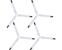 4x Laken Spanners in Driehoeksvorm – 15 tot 55 cm – Verstelbare Elastische Hoekspanners met Metalen Clips – Lakenhouders voor Matrassen en Hoeslakens – Wit – Bedbinder Set – Anti-Slip Tensioners