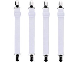 4x Verstelbare Laken Spanners – 60 tot 200 cm – Elastische Hoekspanners met Metalen Clips – Lakenhouders voor Hoeslakens en Matrassen – Bedbinder Set – Wit – Anti-Slip Tensioners