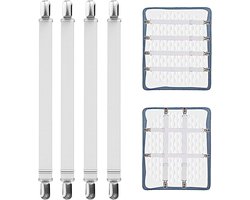 Verstelbare Laken Spanners Set – 55-250 cm – Elastische Hoeslaken Spanners met Metalen Clips – 4 Stuks – Wit – Lakenhouders voor Bed, Bank, Strijkplank of Matras – Antislip Bedbinder – Hoeslaken Klemmen Ask ChatGPT