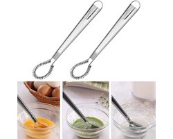 2 stuks - RVS keukengarde - veergarde - spiraalgarde - schuimer - blender - handmixer - zilver - 3,5 x 20 cm - voor mixen en kloppen - ideaal voor het kloppen van eieren, het opschuimen van melk en het mixen van sauzen