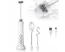 3-in-1 Wireless Electric Milk Frother - USB-Charging Manual Whisk - Milk Frother, Suitable for Whipping Cream, Frothing Coffee, and Mixing Beverages - Wit