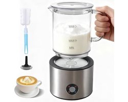 4-in-1 Automatische Melkopschuimer 500 ml – Glazen Beker – Split Design – Voor Cappuccino & Warme Chocolademelk