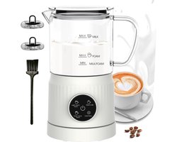 4-In-1 Elektrische Melkopschuimer En Melkwarmer – Automatische Melkopschuimer Voor Warm En Koud – Visueel Glas – Schuimmaker Voor Koffie, Latte En Cappuccino – Wit