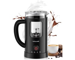 4 in 1 Hot and Cold Milk Frother - 550 W Electric Frother - 600 ml Latte Pattern Visual Glass - Easy to Clean Black.