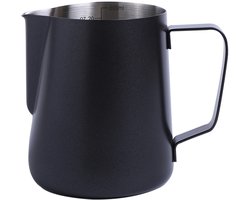 600ml melkkan van roestvrij staal, zwart, geschikt voor koffie- en melkopschuimers, draagbare melkopschuimer met maatverdeling, merknaam, barista-accessoire, geschikt voor espresso, cappuccino, latte en andere latte art.