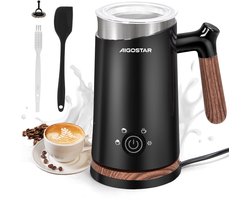Aigostar Melkopschuimer - melkopschuimer electrisch - 4-in-1 - 130/300 ML - Warm/koud opschuimen - Verwarmen - Zwart/RVS