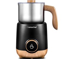 AMZCHEF Elektrische Melkopschuimer - 4-in-1 Melkverwarmer - 600ml Grote Capaciteit - Incl. Chocolademelk Functie - Zwart/Houtlook