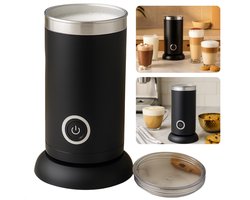 Cheqo® Elektrische Melkopschuimer – 3-in-1 Melkklopper – Warme & Koude Melk Opschuimen – Melk Verwarmen tot 65°C – Snoerloos Ontwerp – Anti-aanbaklaag – 300ml – Zwart – Transparante Deksel – Barista Kwaliteit