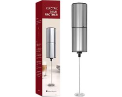 Cherchie - Elektrische Melkopschuimer - Melk Opschuimer Handmatig - Koffie Mini Mixer - Draadloos op Batterijen - Zonder Stekker - Handig op de Camping - Zilver