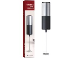 Cherchie - Elektrische Melkopschuimer - Melk Opschuimer Handmatig - Koffie Mini Mixer - Draadloos op Batterijen - Zonder Stekker - Handig op de Camping - Zwart/Zilver