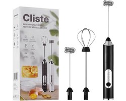 Cliste Elektrische Melkopschuimer - Melkschuimer Elektrisch, Melk Schuimer, Melkklopper, Nespresso, Koffie - met Garde en Spiraalgarde - USB Oplaadbaar - 3 Snelheidsfuncties - Zwart