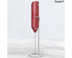 Draadloze Melkopschuimer met Houder – Mini Staafmixer RVS – Elektrische Melkopshuimer – Werkt op Batterijen – Melk Opklopper & Roeren & Klutser – Rood