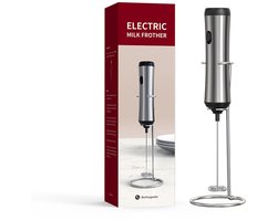 Draagbare elektrische melkopschuimer - met roestvrijstalen roerstaaf - inclusief voetstuk - oplaadbaar - inclusief USB-kabel - geschikt voor koffie, latte, smoothies, matcha, warme chocolademelk en andere dranken.