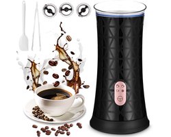 Elektrische Melkopschuimer 4-in-1 Professioneel - Zwarte Melkschuimer voor Koude en Warme Dranken - 430ml Capaciteit met Automatische Uitschakeling - Geschikt voor Cappuccino, Latte Macchiato - Inclusief 3 Opzetstukken