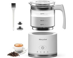 Elektrische Melkopschuimer 4-in-1 – Warm & Koud Melkschuim – 500 ml – Glazen Melkopschuimer Vaatwasmachinebestendig – Wit