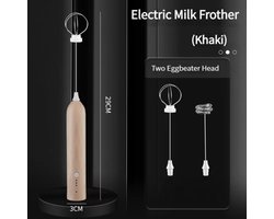 Elektrische melkopschuimer - Draagbare eiklopper - USB-oplaadbaar - Handheld koffiezetapparaat - Milkshaker Mixer Schuimmaker - Foodblender - met 2 koppen + 1 oplaadkabel - kaki