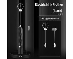 Elektrische melkopschuimer - Draagbare eiklopper - USB-oplaadbaar - Handheld koffiezetapparaat - Milkshaker Mixer Schuimmaker - Foodblender - met 2 koppen + 1 oplaadkabel - zwart
