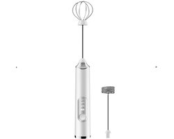 Elektrische melkopschuimer - Draagbare melkopschuimer met twee koppen - Drie instelbare snelheden - Eén garde en één melkopschuimer - Met USB-oplaadpoort - Lange batterijduur - Melkopschuimer voor latte, cappuccino, macchiato, eieren - Wit