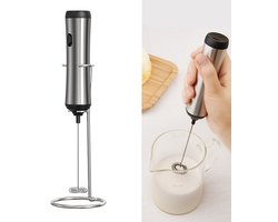 Elektrische melkopschuimer - Handheld melkopschuimer - Melkopschuimer van roestvrij staal - 23,7*6,8 cm - Oplaadbaar - Inclusief standaard - Geschikt voor het maken van dranken, cappuccino, warme chocolademelk, milkshakes - Zilver