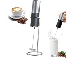 Elektrische Melkopschuimer - Melkopschuimer - Melk Opschuimer Handmatig - Mini melkmixer - Met standaard - Zonder Stekker - Handig op de Camping - Zwart