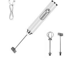 Elektrische Melkopschuimer met 3 Standen-Melkopklopper Handmatig-Melkopschuimer-Matcha Klopper-Koffieschuimer-Schuimklopper-Eiwitklopper-Mini Mixer- USB A Oplaadbaar-Wit